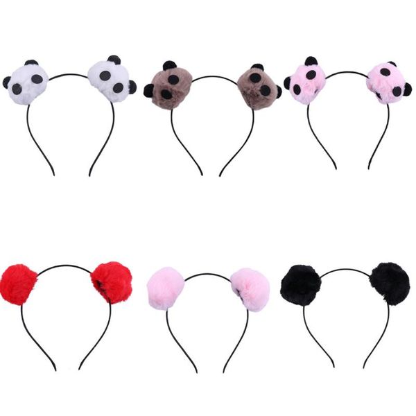 

cartoon plush headband cute pompon ball ear hair ornament headband panda christmas face wash female hair accessories, Slivery;white