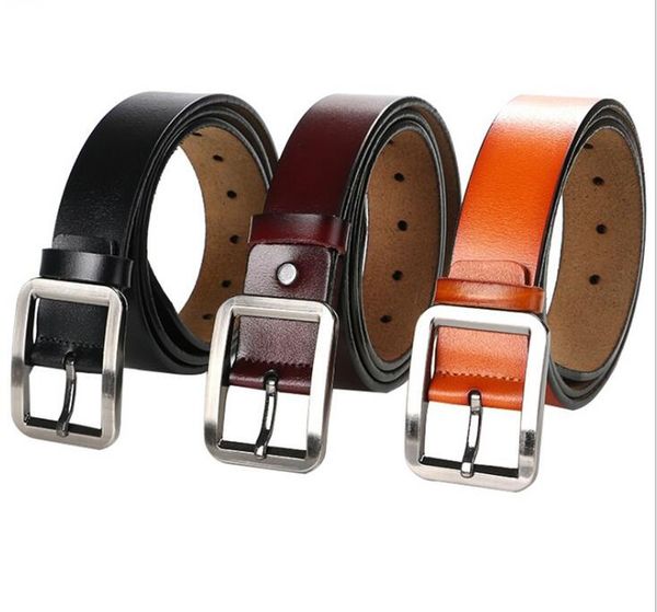 

men's leather simple retro casual business whole cowhide pin buckle belt men, Black;brown