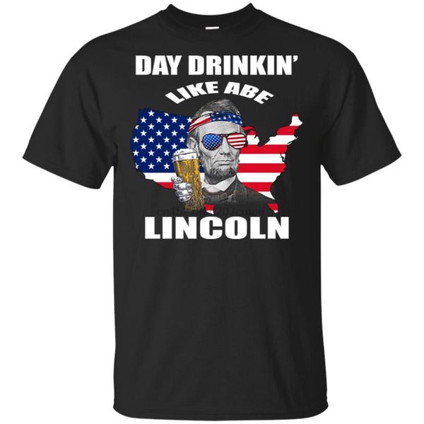 

day drinking like abe lincoln 4th of july x beer t-shirt black-navy men-women, White;black