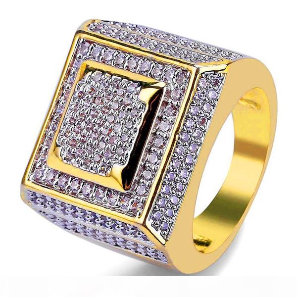 

male 18k gold plated jewelry ice out cubic zirconia rings for men hip hop zircon ring brand design hiphop accessories, Golden;silver