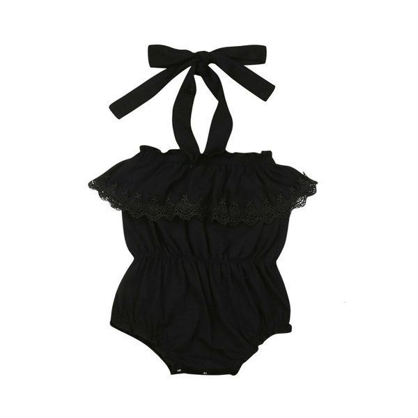 

2019 summer toddler baby girl kid off shoulder lace ruffle neck black bodysuit outfit casual clothes, Blue