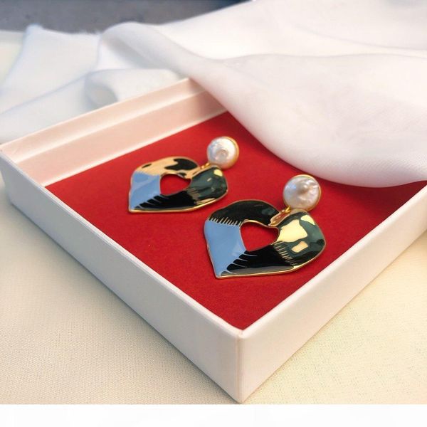 

e pendant love pearl earrings handmade zircon pearl luxury jewelry 18k gold plated brass earrings stud earrings for women asymmetric, Golden;silver
