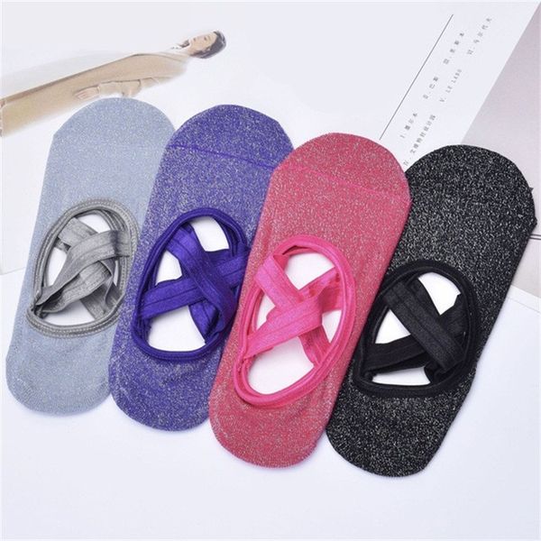 Cotton Aqua Sock Antiscivolo Backless Sovrapposizione Lacci delle scarpe Flash Speckle Calzini sportivi Scarpe Yoga Danza Balletto Sticking Feet 5ch C2