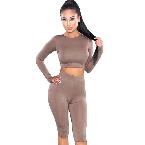 

women set new fashion suit crop pants o-neck party outfit workout clothes women d1335, Gray