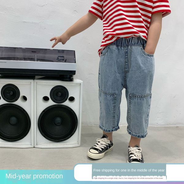 

2020 clothing summer new korean style all-match soft comfortable thin denim cropped children's children's pants trendy, Blue