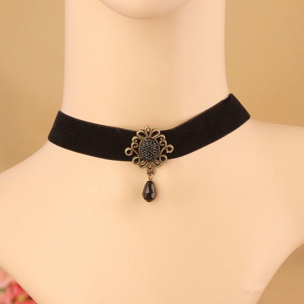 

2020 european and american necklace with crystal pendant accessories korea black velvet collar chain necklace wholesale, Silver