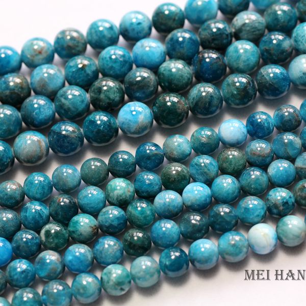 

meihan wholesale natural cost-effective 8mm 10mm blue apatite smooth round loose fashion gem stone beads for jewelry making t200730