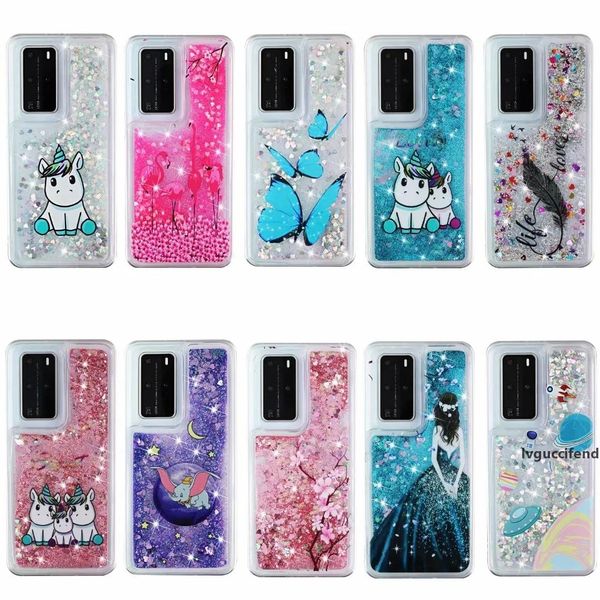 

quicksand soft tpu case for huawei p40 pro p40 lite liquid bling flower unicorn girl lady butterfly space glitter phone skin cover