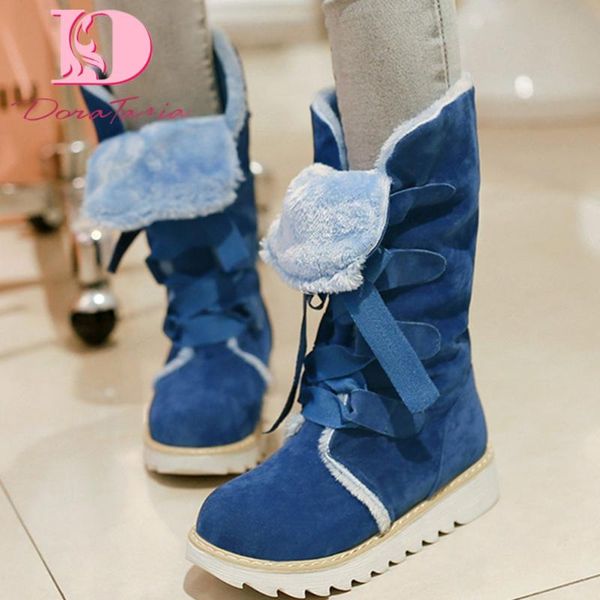 

doratasia 2020 flat heel shoelaces dropship big size 43 women shoes warm plush fur for cold winter snow boots, Black