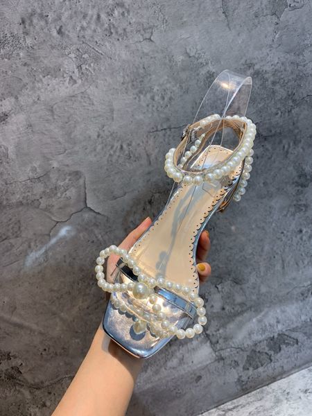 

spring and summer 2020 pearl lace decoration small lady sandals casual shoes 35-40, Black