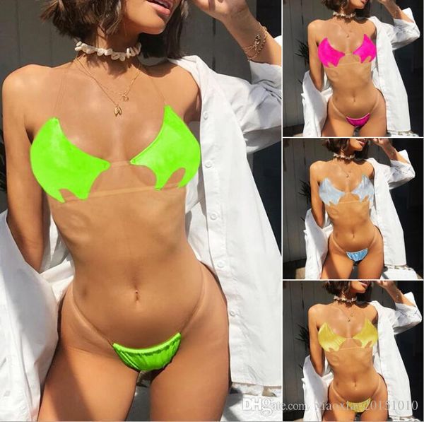 

2020 bikini swimwear women halter push up bikini set swimsuit female floral print bandage biquini bathing suit 655, White;black