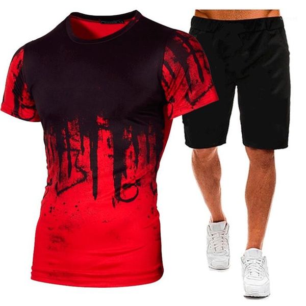 

men 2pcs 4xl summer tracksuits mens designer o-neck tshirts with knee length short sport suits man fashion fitness sets, Gray