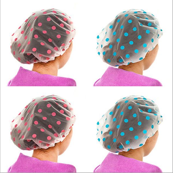 

Free shipping 5PC dot waterproof shower cap thickening ladies shower cap color random send