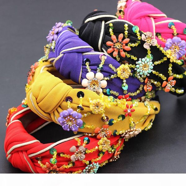 

bohemian fashion flowers wrapped personality dance headband colorful crystal flower geometric metal versatile headband 865 t191031, Slivery;golden