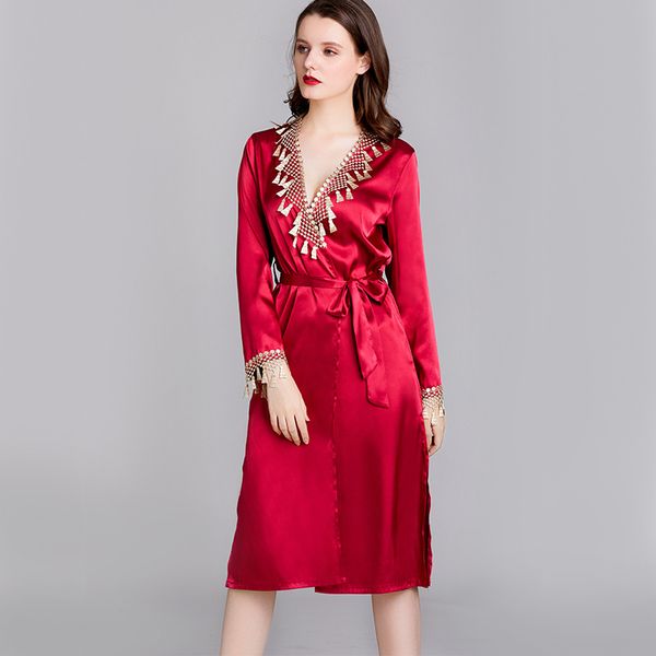 

осень женщины кисточкой robe платье невесты невесты свадебное платье одеяния япония кимоно юката халат платья сексуальная атласная пижамы xl, Black;red