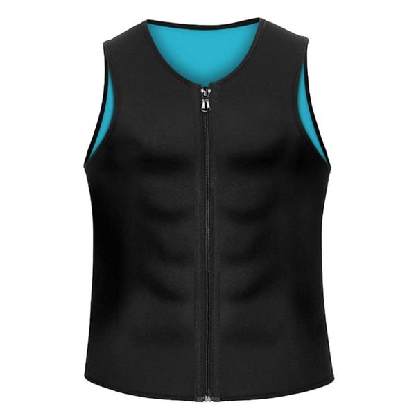 

running jerseys men waist trainer vest neoprene body shaper zipper tank workout slimming vset back support sweating fitness, Black;blue