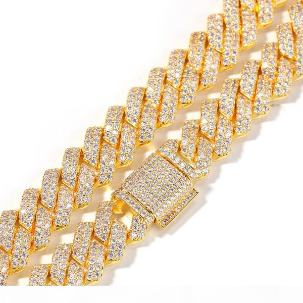 

14мм кубинской цепи micro pave кубический циркон luxury bling bling полный iced хип-хоп ювелирных изделий, Silver