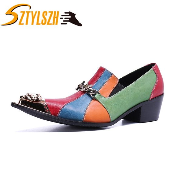 

new men dress shoes fashion style man genuine leather wedding shoes male metal toe slip-on leather zapatillas, Black