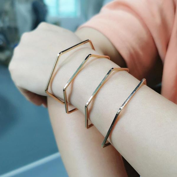 

hexagon metal stripes bracelet for women simple design big bracelets statement jewelry geometric accessories ukmoc, Black