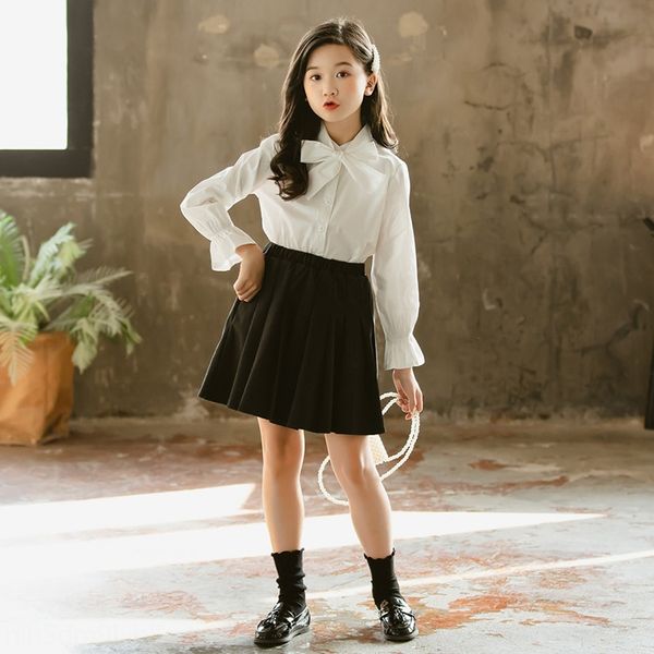 

бабочка корейски vkadw 2020 девушки с длинными рукавами белой рубашки с воротником лука средней и большой детской белой рубашкой на студентк, White;black