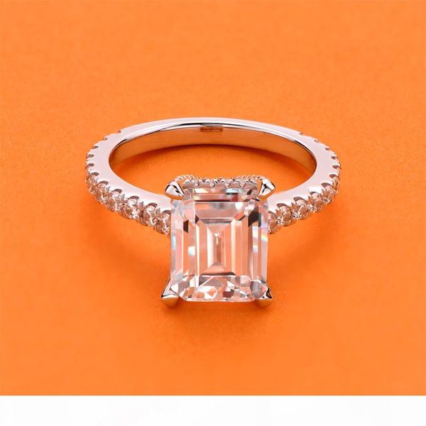 

ainoushi exclusive 3 carat rectangle emerald cut engagement ring for women wedding band 925 solid sterling silver y200106, Slivery;golden
