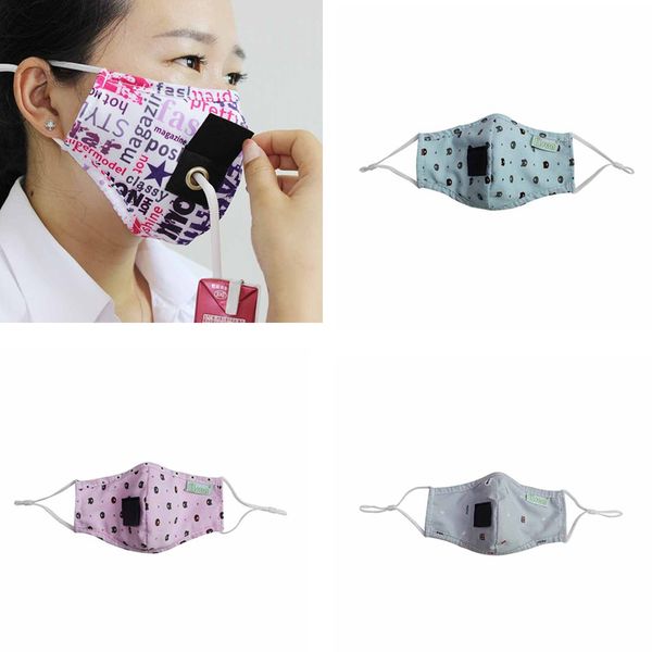 

children straw masks mascherine can drink water printed cotton mask printed bear washed outdoor facial mouth cover masks