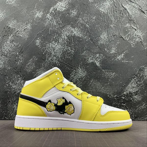 

1s mid rose patch sneakers skateboard basketball shoes sneaker trainer running trainers kids youth men women factory with box, Black