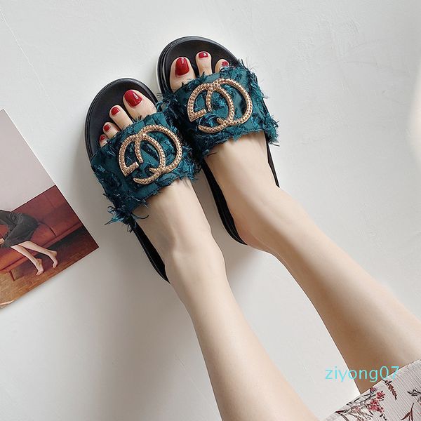 

slipper women's outer wear 2020 summer thick bottom all-match fashion cloth girl's muffin fairy net red increased slippers z07, Black