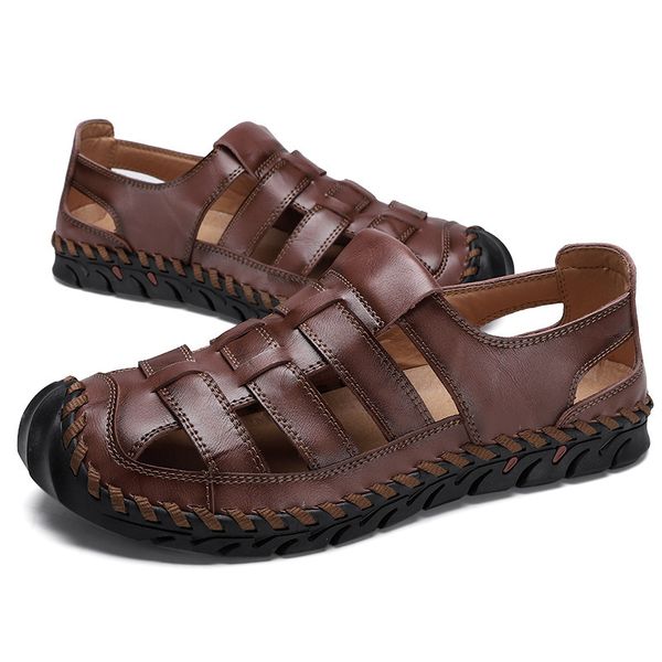

men's sandals summer new baotou roman male comfortable shoe outdoor soft bottom sandals casual hollowed beach shoes, Black