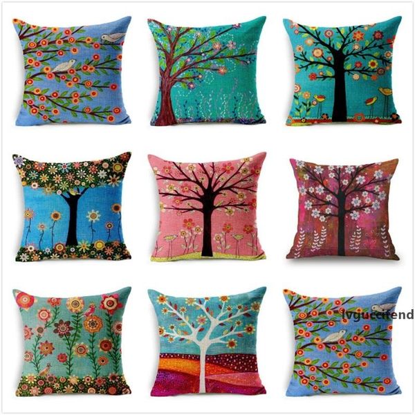 

floral pillow case flower tree cotton pillowslip colorful pillows cover flax fluffy home decor sofa 4 5qj uu