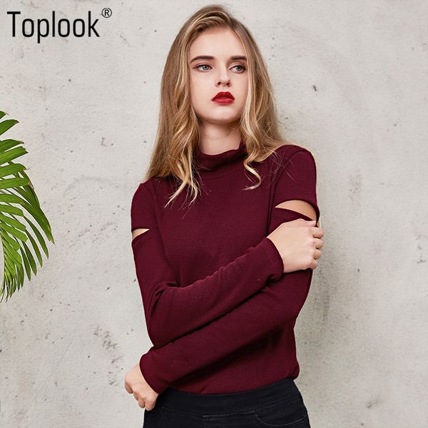 

ook wine off-shoulder womens shirts 2020 long sleeve knitted turtleneck vintage shirt winter blouses for women, White