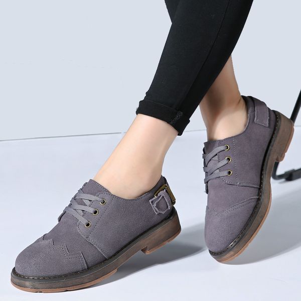 

2020 autumn women oxford shoes flats shoes women leather suede brogue lace up boat round toe flats moccasins, Black