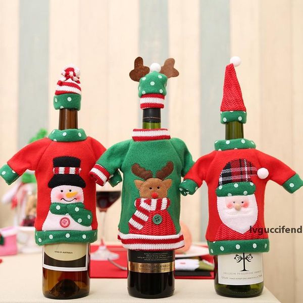 

christmas red wine bottle cover santa claus snowman deer wine bottle cover clothes for xmas dinner party dinner table decorations