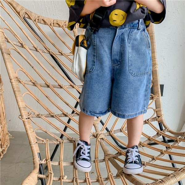 

2020 new and children's korean style boys' jeans pants children's solid color big pocket jeans baby's pants, Blue