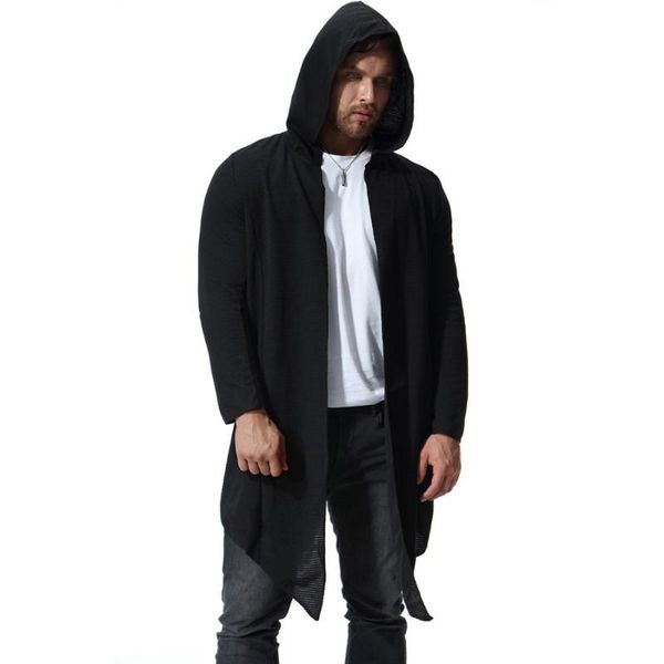 

men autumn long hooded trench coat cloak thin cardigan men nightclub hip hop punk cape gothic style long jacket stage costume, Tan;black