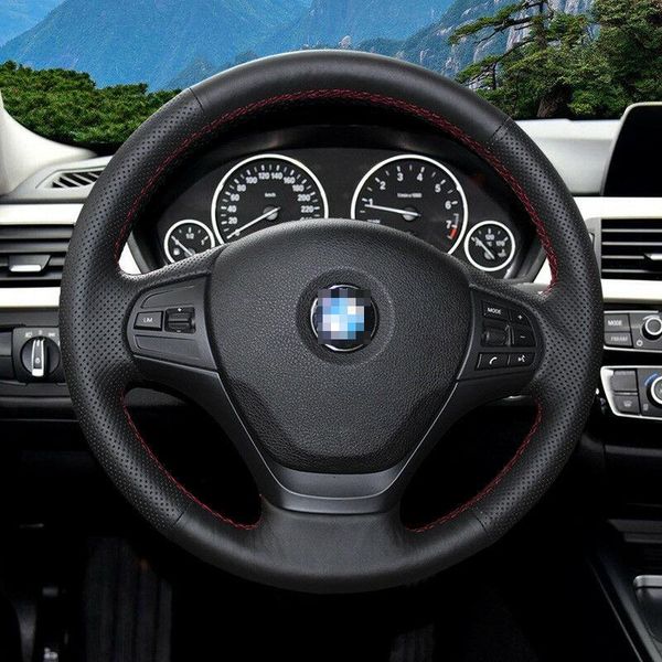 

for bmw 320 sport black leather car diy hand sewing steering wheel cover