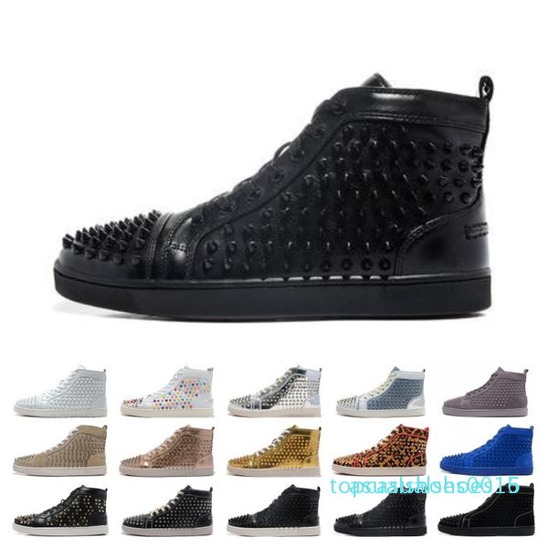 

sale designer studded spikes flats shoes men sandals red bottom shoes for men and women party lovers genuine leather sneakers qa15, Black