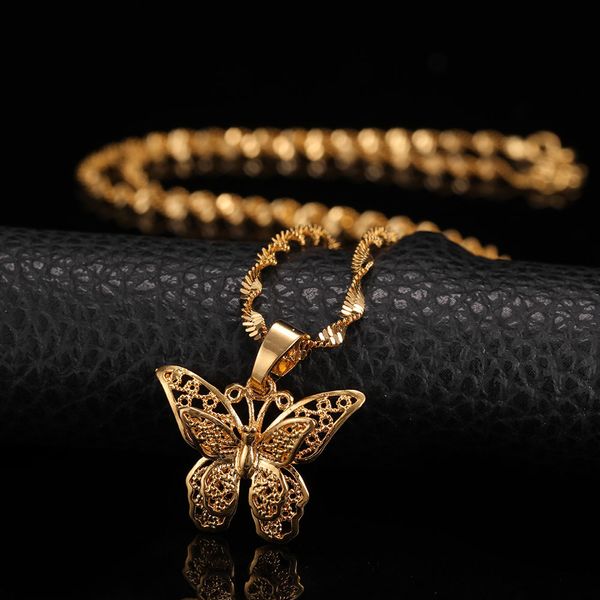 

butterfly necklace statement animals necklaces pendants woman chokers collar water wave chain bib 24k yellow gold filled chunky jewelry, Silver