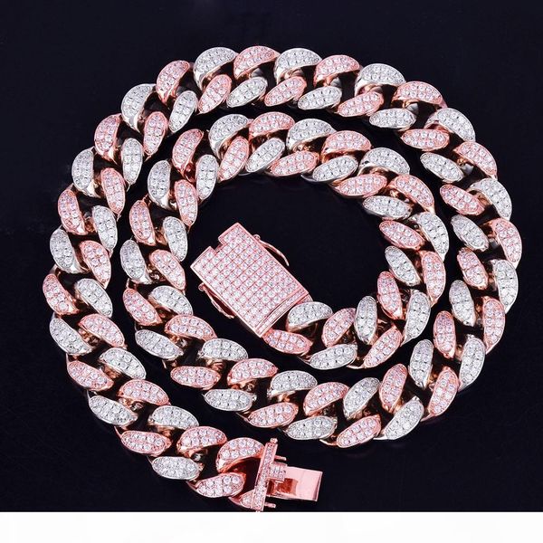 

20mm heavy silver rose colorful zircon miami men's cuban necklace choker hip hop jewelry big cuban chain 16" 18" 20