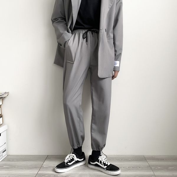 

men's wear 2020 spring new casual suiy pants for male trend directly loose all-match elastic waist trousers pockets 9y1357, White;black