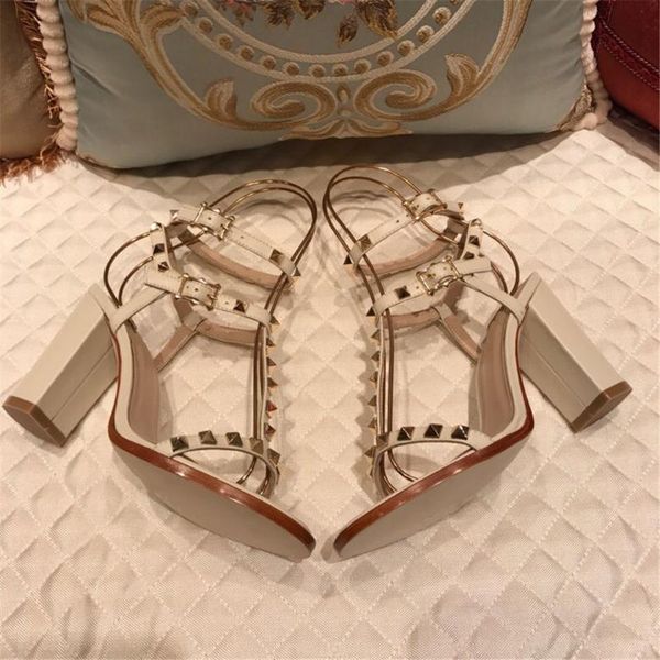 

sandals summer classical women's genuine leather fashion mature ladies flats/heels solid soft rome rivet women's shoes, Black