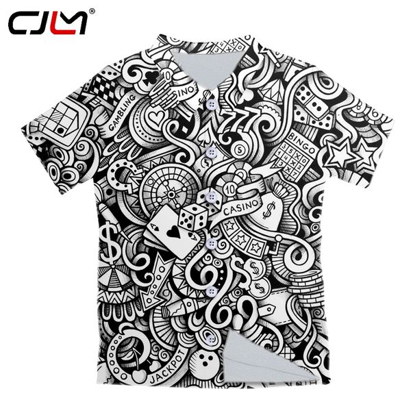 

cjlm stylish men shirt poker 3d print leisure shirts short sleeve casual club camisa hawaiian shirts, White;black