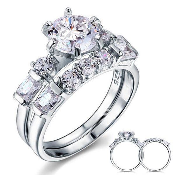 

изысканный обручальные кольца vintage style 2 ct создано diamond solid sterling silver 925 2-пк свадьба обручальное кольцо set, Slivery;golden