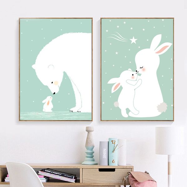 

colorfulboy polar bear rabbit canvas painting minimalism wall art print nordic poster wall pictures for kids room decor