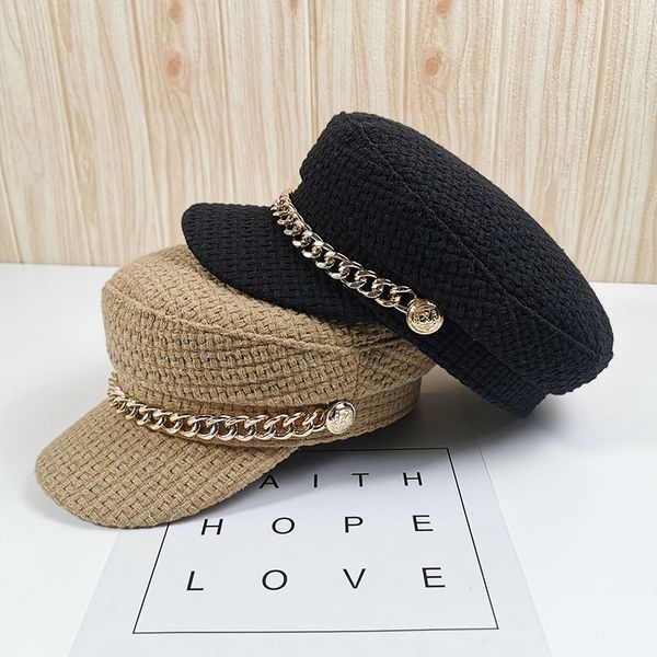 

01911-shi autumn winter metal chain octagonal hat men women leisure baseball cap t200723, Blue;gray