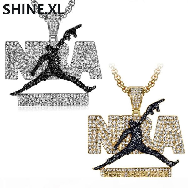 

hip hop iced out micro-инкрустированных циркон мужского ожерелья баскетбольного вентилятор ожерелье шарм ювелирные изделия для мужчин, Silver