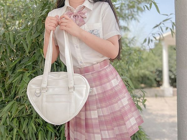 

lolita package commuter package clothing commuter jk clothing pancake all-match campus student commuting bag peach heart pancake bag, White