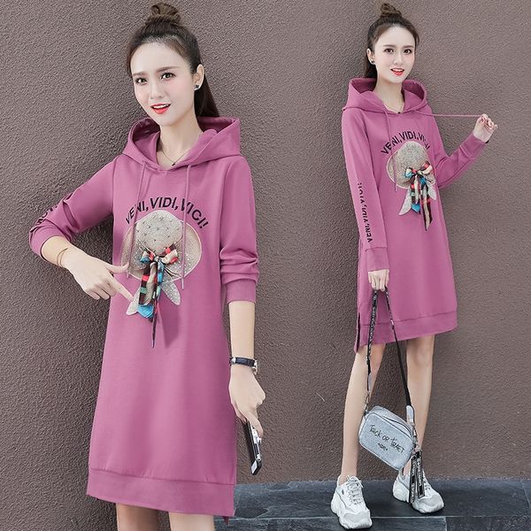 

s078801 women's hooded spring and autumn mid-length 2020 spring new hoodie loose straight cotton casual hoodie, Black