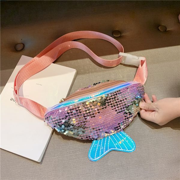 

ew8sf children messenger shoulder postman wallet mermaid sequins small wallet fashion princess coin purse running bag baby girl shoulder bag, White