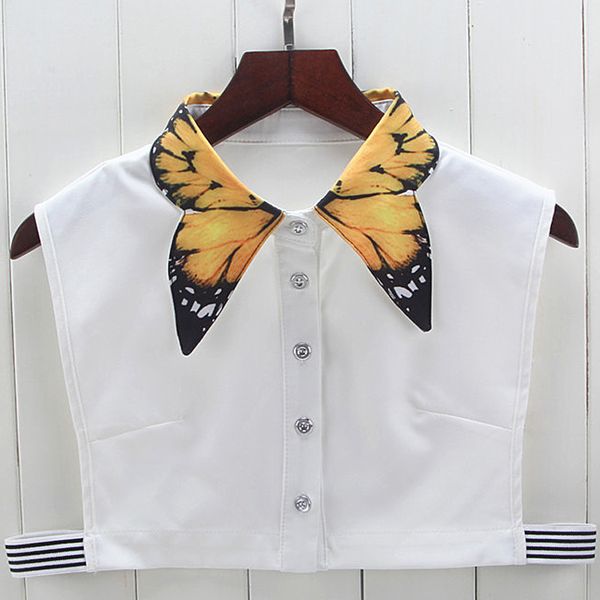 

detachable chiffon hand-painted printed yellow butterfly shirt collar sweater bottom letter beaded ladies wild decorative, White